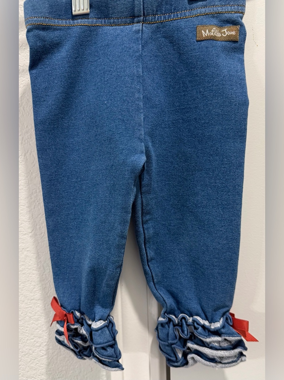 Matilda Jane Blue Denim Ruffle Hem Pull-on Leggings Burnt Orange Bows 12-18 M